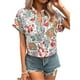 thumbnail image 1 of Mujeres camisa de manga corta V cuello rollo dobladillo puños blusa impresión decoración niñas verano Top verde impresión S, 1 of 8