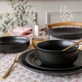 thumbnail image 6 of over&back Rim Dinnerware Set - Stoneware Dishes - Comes with 4 Dinner Plates, Salad Plates, Cereal Bowls, and Dinner Bowls - 16-Piece All-Occasion Place Settings - Serves Four - Semi-Matte Black, 6 of 10