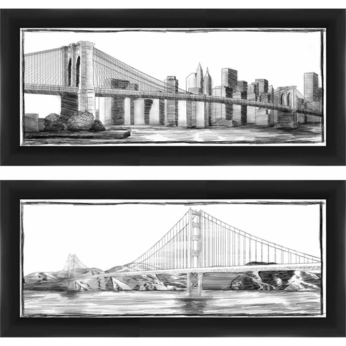 Framed Graphic "Bridges Sketch" Wall Art, Set of 2