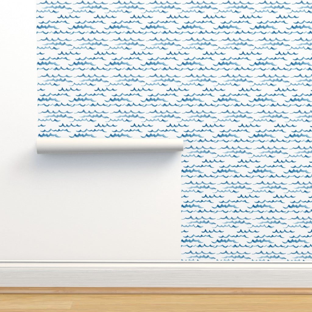 Peel & Stick Wallpaper 12ft x 2ft - Surf Surfing Ocean Waves Blue Beach Baby  Kids Simple minimal Custom Removable Wallpaper by Spoonflower 