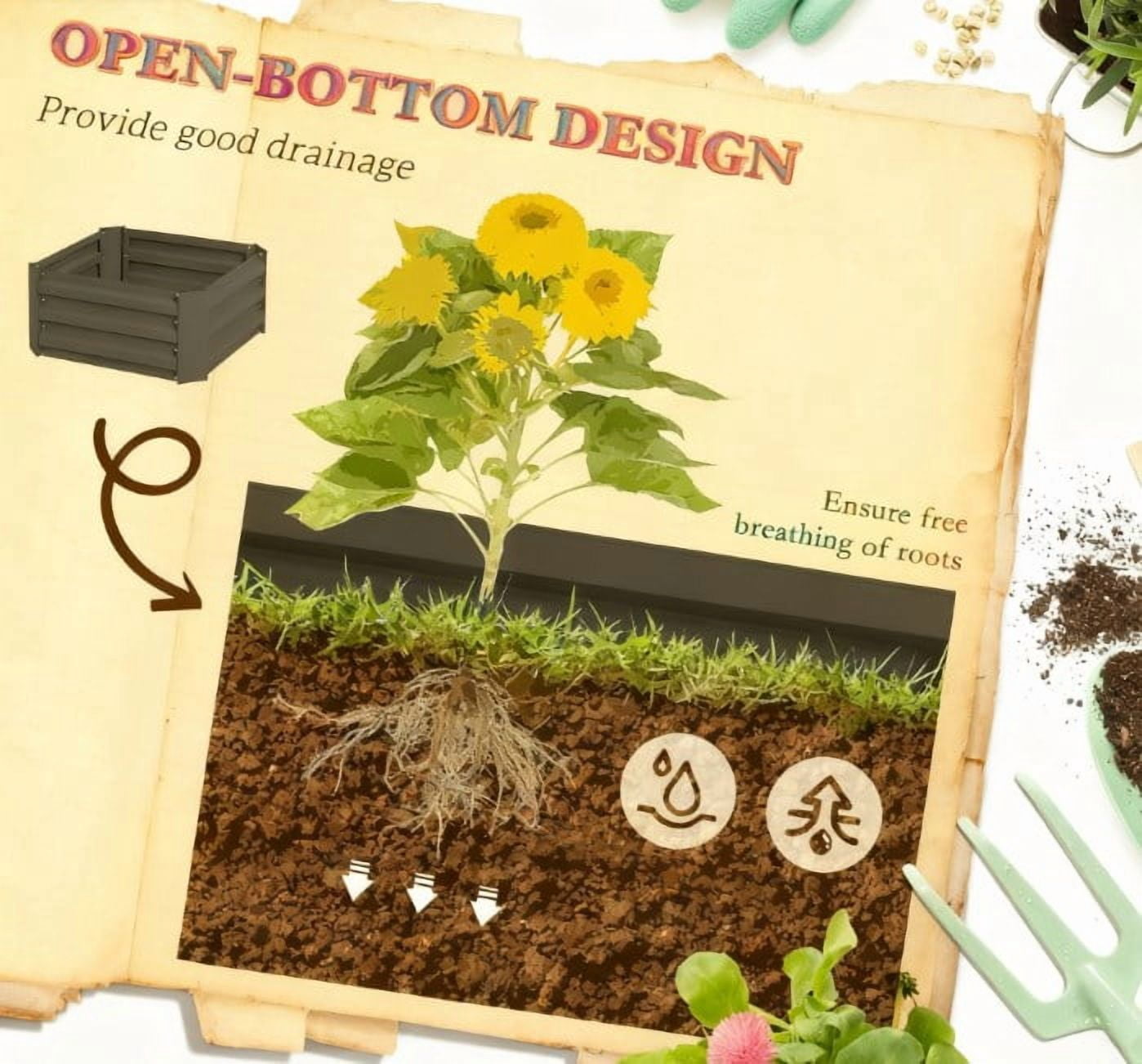 Raised Garden Bed, Galvanized Planter Box with Cage for Climbing Vines