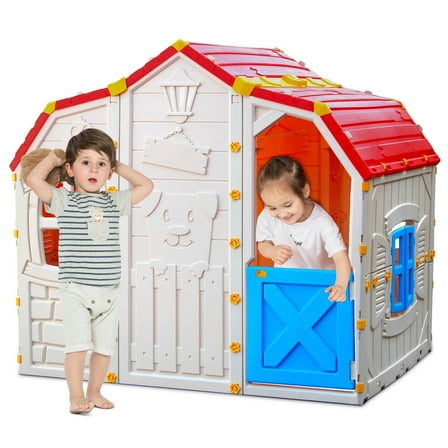 Infans Kids Playhouse Realistic Cottage Playhouse w/ Openable Windows & Working Door