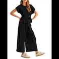 thumbnail image 3 of Conjunto de Dos Piezas para Mujer: Top Fruncido y Pantalón Conjunto Informal Bohemio de Cintura Alta con Bolsillos Negro L, 3 of 7
