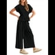 thumbnail image 3 of Conjunto de Dos Piezas para Mujer: Top Fruncido y Pantalón Conjunto Informal Bohemio de Cintura Alta con Bolsillos Negro S, 3 of 7