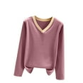 thumbnail image 2 of Womens Tops Plus Size Long Sleeve V-neck Solid Color Reversible De Fleece Thickened Warmth Blouses Purple XXL, 2 of 6