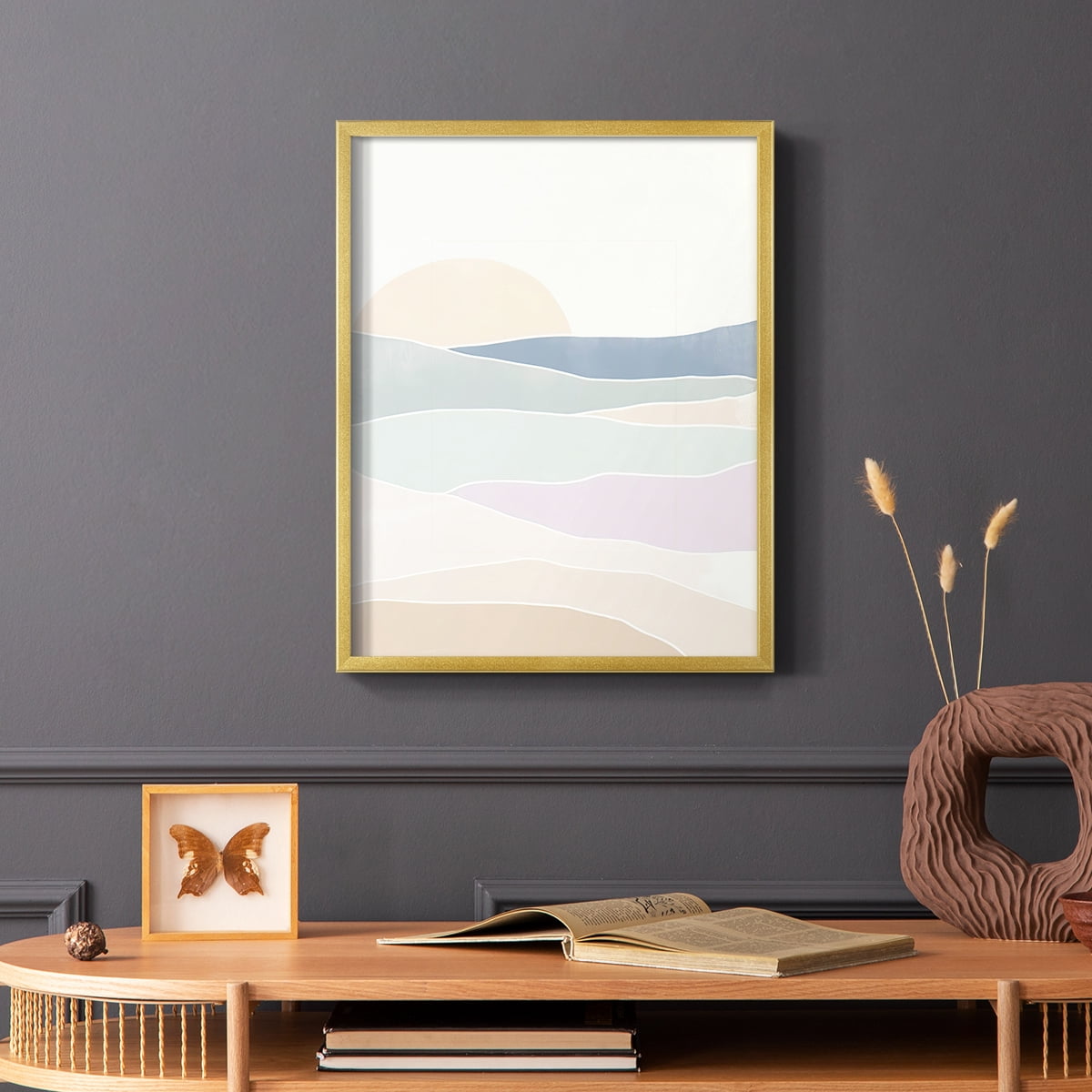 Wave Tableau I Framed Print in Gold Solid Wood 22 x 28 Framed Print