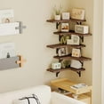thumbnail image 3 of Floating Shelves for Wall, Rustic Wood Wall Mounted Corner Shelf for Bathroom, Kitchen, Bedroom, Home Decor, Laundry Room, Living Room, Set of 5 (Walnut Brown), 3 of 5