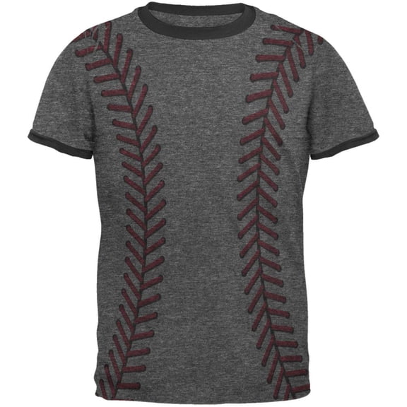 Softball Stitches Mens Ringer T Shirt Heather-Black MD