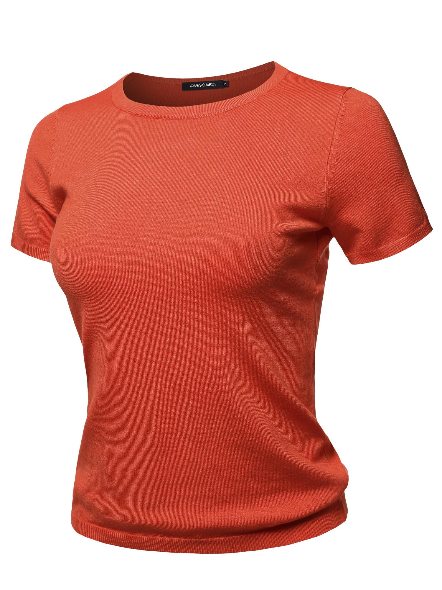 FashionOutfit Women's Classic Solid Round Neck Short Sleeve Viscose Knit Sweater Top