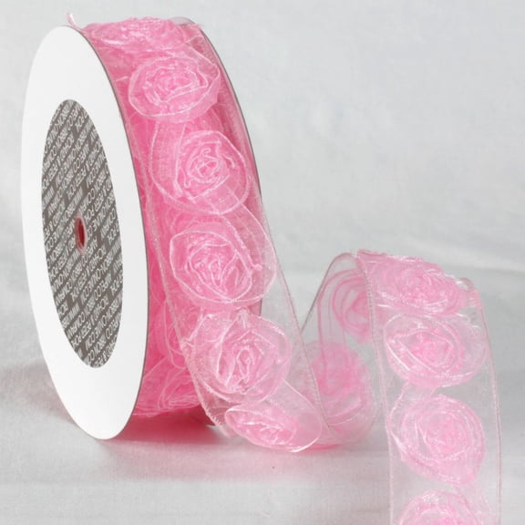 The Ribbon People Pink Sheer Elegance Roses Wired Craft Ribbon 1.5" x 11 Yards
