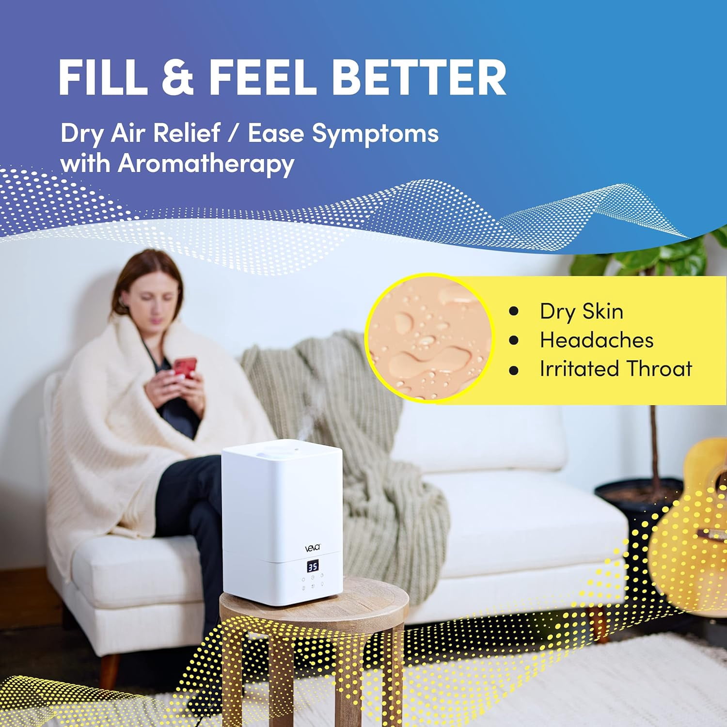 VEVA Humidifiers for Bedroom Large Room 4.5L, Cool Mist Water Vaporizer Essential Oil Diffuser, Quiet Humidifiers for Baby, Covers up to 323 Sq. Ft.