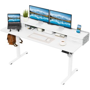Lacoo 63 Electric Height Adjustable Standing Desk with Drawers & Monitor Shelf Sit Stand Home Office Desk with Storage Sturdy Computer Desk for Work & Gaming