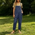 thumbnail image 7 of Fnooota Women's Overalls with Pockets, Loose Fit Casual Adjustable Straps Cotton Linen Summer Jumpsuits Navy Size M, 7 of 7