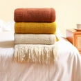 thumbnail image 2 of Fennco Styles Textured Knit Solid Fringe Throw Blanket 50" W x 60" L - Ivory Waffle Pattern Light Weight Blanket for Sofa, Couch, Living Room and Bedroom Décor, 2 of 5