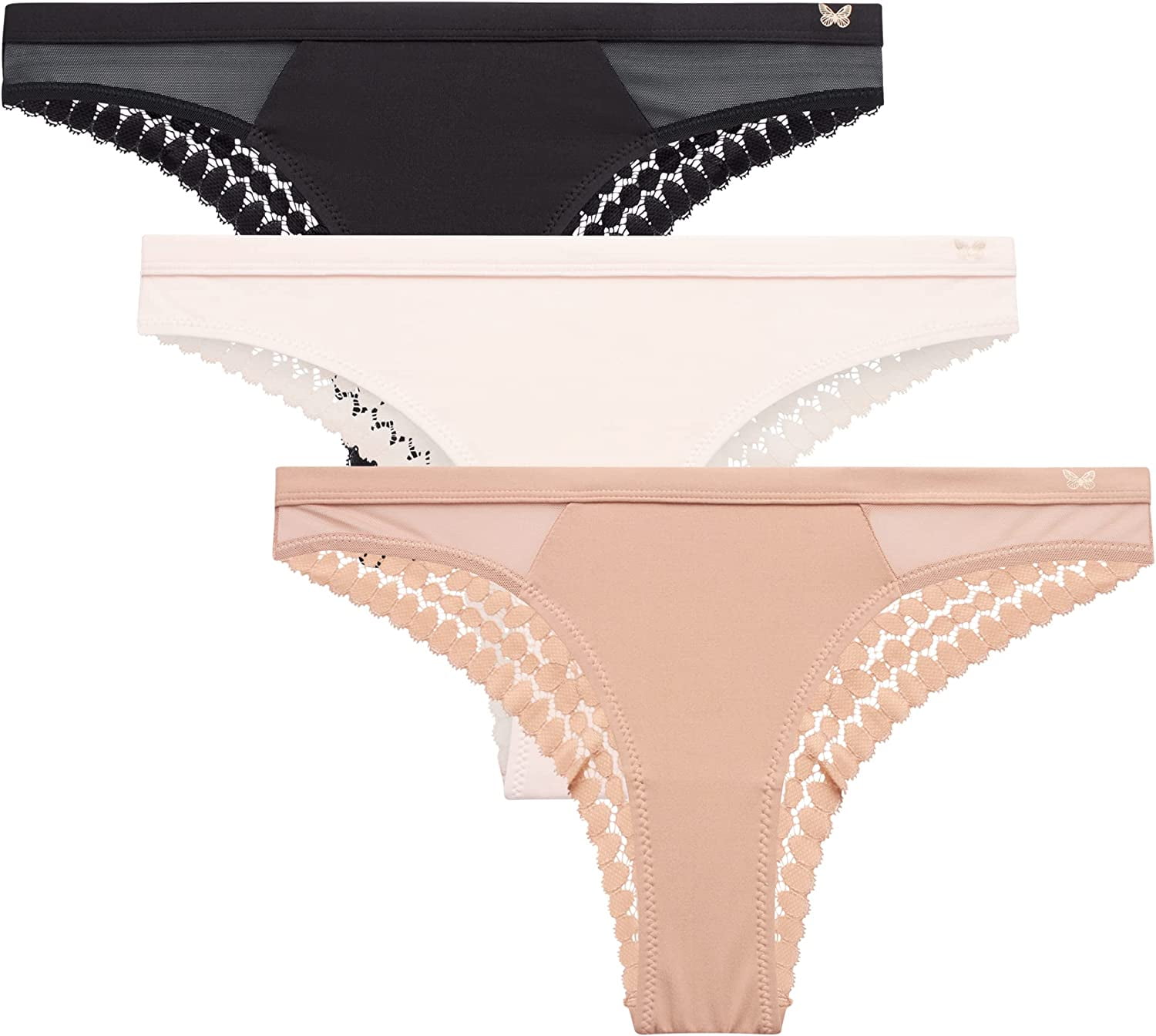 Jessica Simpson Women's Underwear - 3 Pack Microfiber Lace Tanga Panties (S-XL)