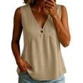 thumbnail image 2 of Miqool Women's Peplum Tank Tops Summer Dressy Casual Sleeveless V Neck Button Ruffle Hem Flowy Babydoll Shirts Beach Vacation Blouses, 2 of 8