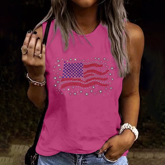GaThRRgYP Womens Summer Tops Plus Size,Women's Summer Casual Round Neck Loose Sleeveless T-Shirt Hot Pink S