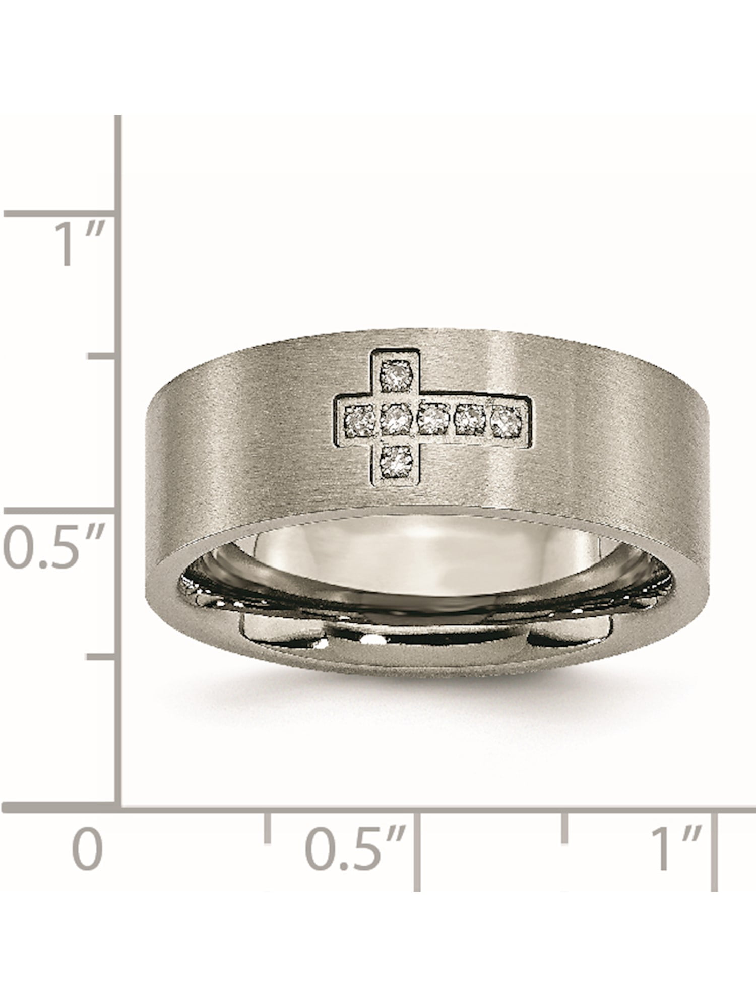 Titanium Brushed Diamond Cross Flat Band