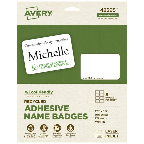 Etiquetas de identificación Avery EcoFriendly Recycled 160 insignias imprimibles