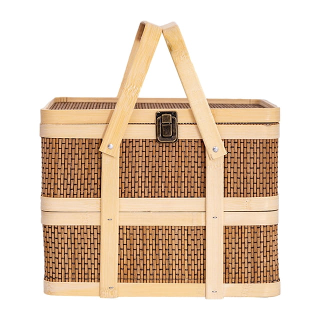 DOLITY Picnic Basket Double Layer Classical Food Storage Basket for Food Bread Cake L