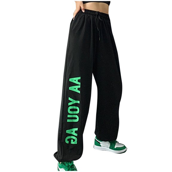 Quinlirra Wide Leg Sweatpants Women Womens Street Style Letter Sports Pants Loose Ankle Pants Fluorescent Casual Sweatpants