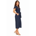 thumbnail image 2 of Women's Striped Belted Wide Leg Jumpsuit with V-Neck and Short Flutter Sleeves Navy L, 2 of 4