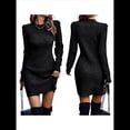 thumbnail image 2 of Suéter Corto Elegante de Larga con Cuello Redondo para Mujer, Ajustado, Elegante, para Otoño e Invierno, Minivestido de Punto Negro XXL, 2 of 7