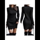 thumbnail image 2 of Suéter Corto Elegante de Larga con Cuello Redondo para Mujer, Ajustado, Elegante, para Otoño e Invierno, Minivestido de Punto Negro L, 2 of 7