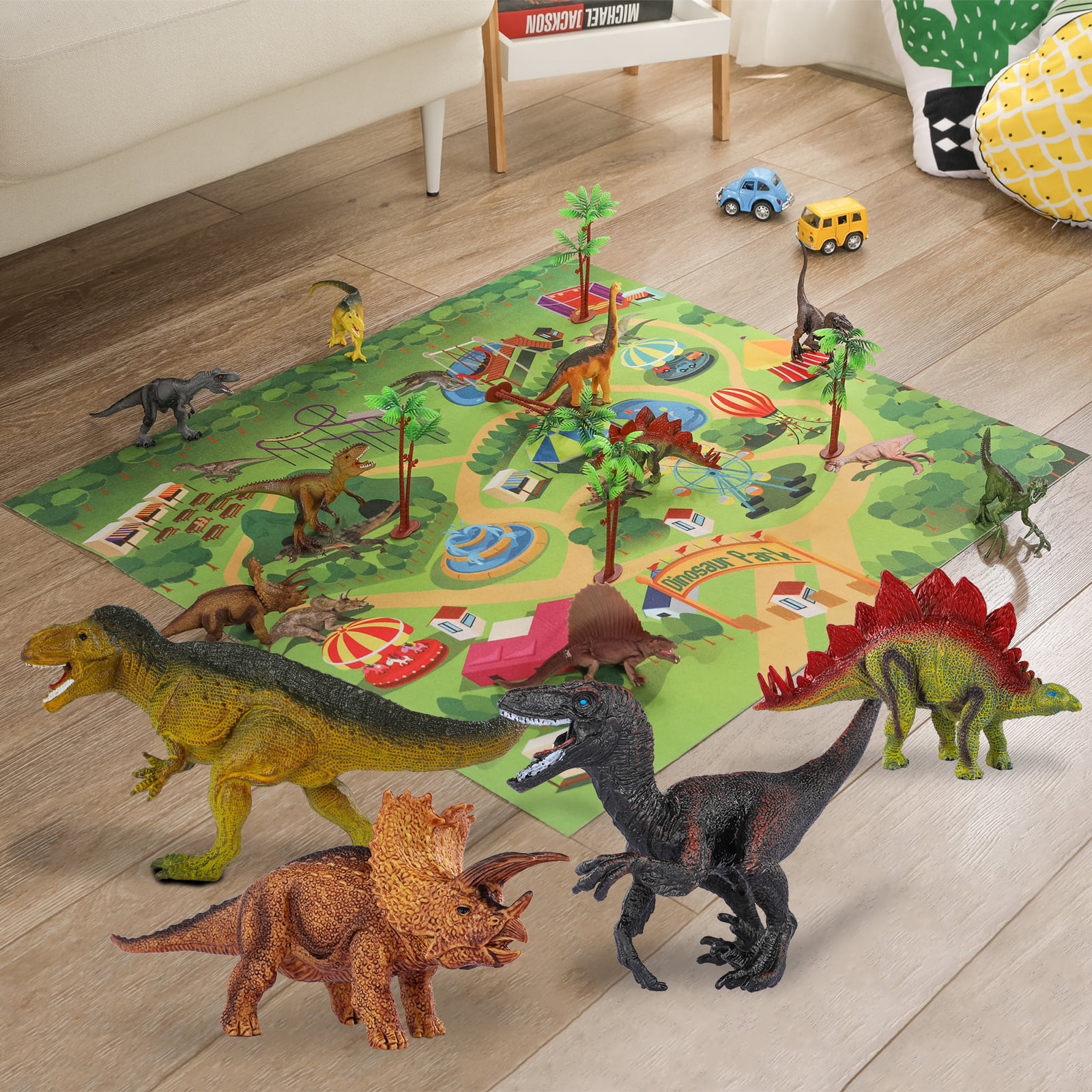 13 Pcs Jurassic Toy Dinosaur Model with 3D Jurassic Jungle Classic Boys Gift LTU 