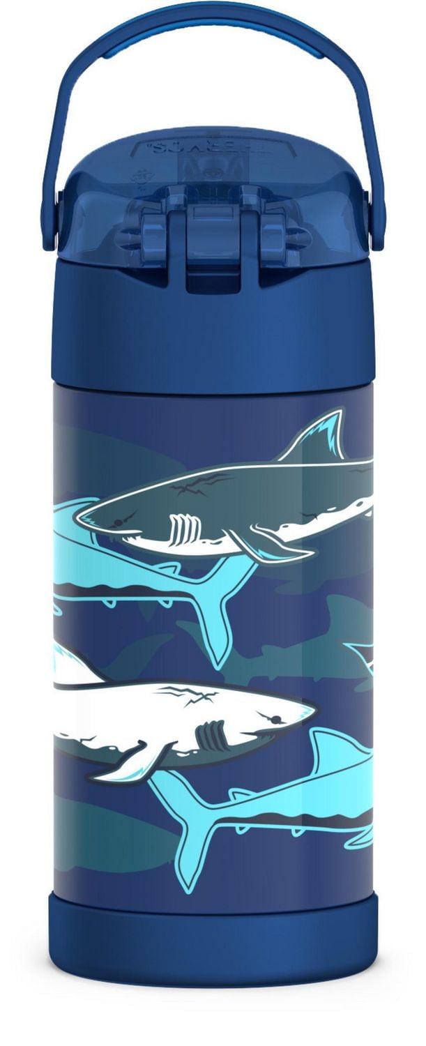 Thermos Kids Vacuum Insulated Funtainer Water Bottle with Flip Up Straw, 355ml, Sharks