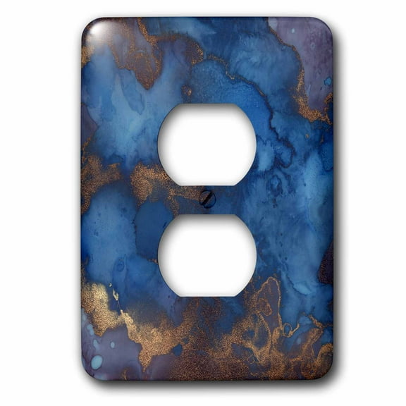3dRose, Royal Blue and Faux Printed Copper Watercolor Splash, 2 plug outlet cover