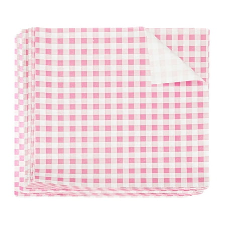 Uxcell 300pcs Square Checkered Wax Paper Sheets 7.09 x 7.09 Oil-absorbing Dry Food Wrapping Paper for Sandwich Baking Paper Liners Picnic Basket Bread Hamburger Wrap Kitchen Pink