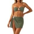 thumbnail image 2 of Bikini Sets for Women 3 Piece Strapless Bandeau Bikini Top Swim Bottom Sarong Wraps Swim Skirt Bathing Suits Swimwear, 2 of 6