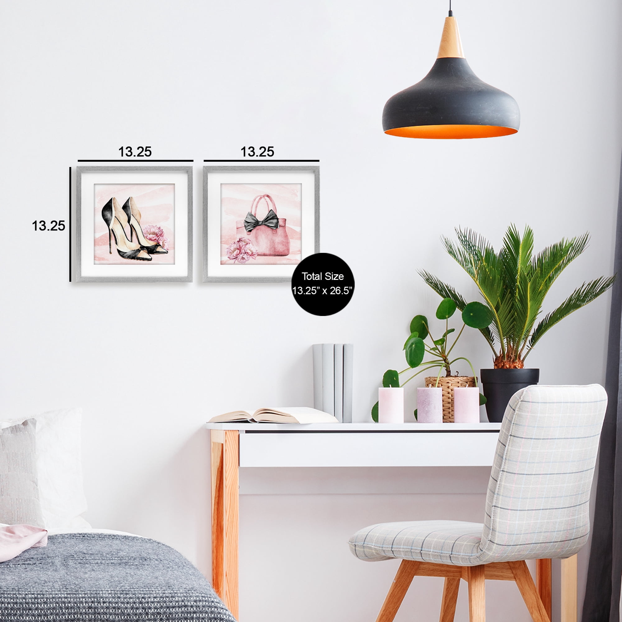 Stupell Industries Rosy Glam Time Shoes 2 Piece Gray Framed Print Under Glass Set, design by Kim Allen