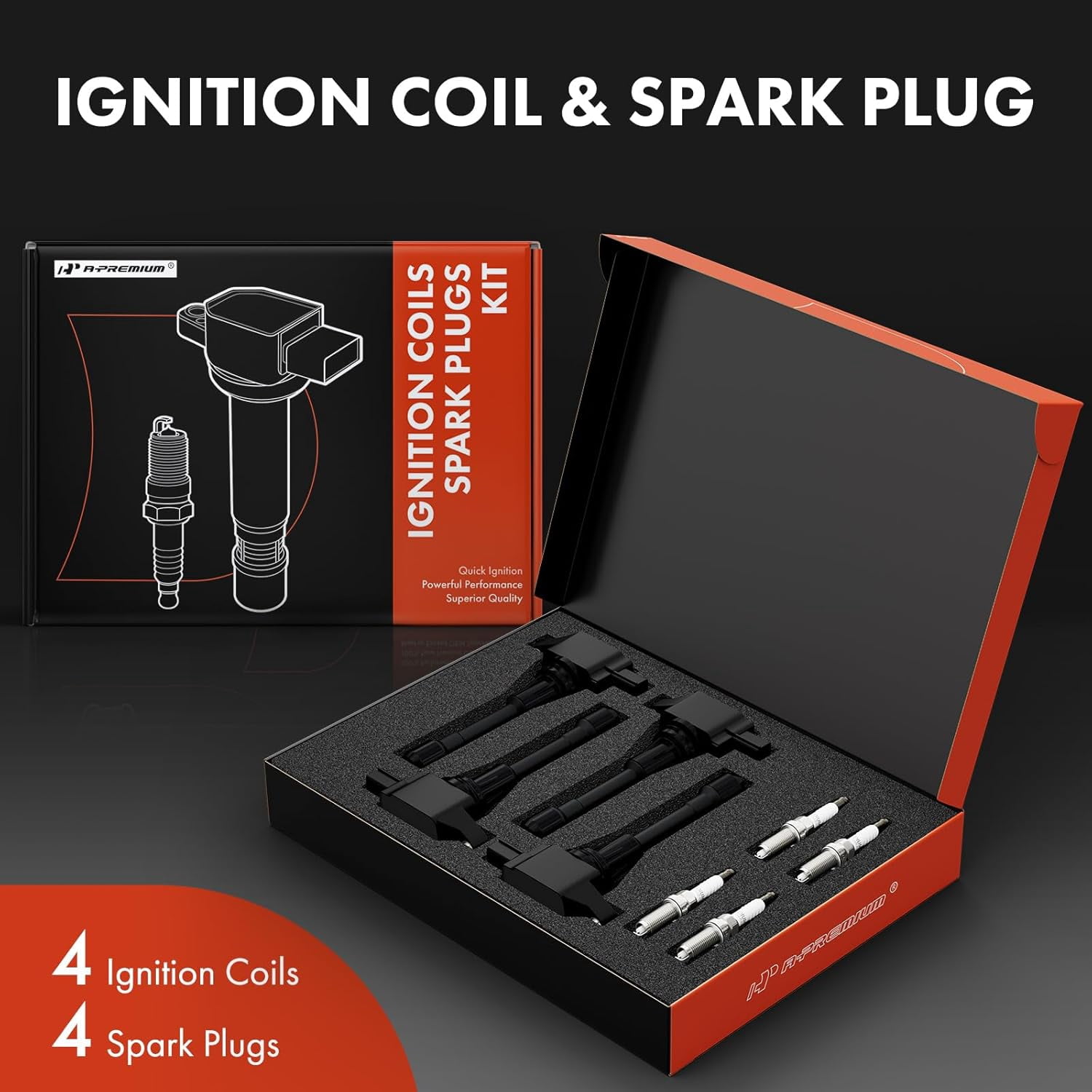 A-Premium Ignition Coils And Spark Plugs Set, Set of 4