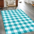 thumbnail image 4 of Rectangle Area Rug 4x6ft,Teal Blue White Plaid Lattice Washable Carpet Non-Slip Runner Accent Rugs Indoor Floor Mat for Bedroom Living Room Decor,Abstract Gradient Line, 4 of 9