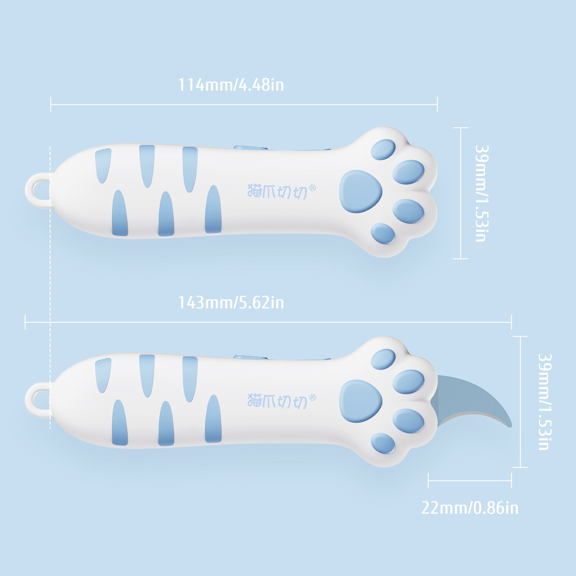 Meowkit Blue Cat Paw Utility Knife, Retractable Box Cutter for Crafts, Gift-Worthy Stationery Tool