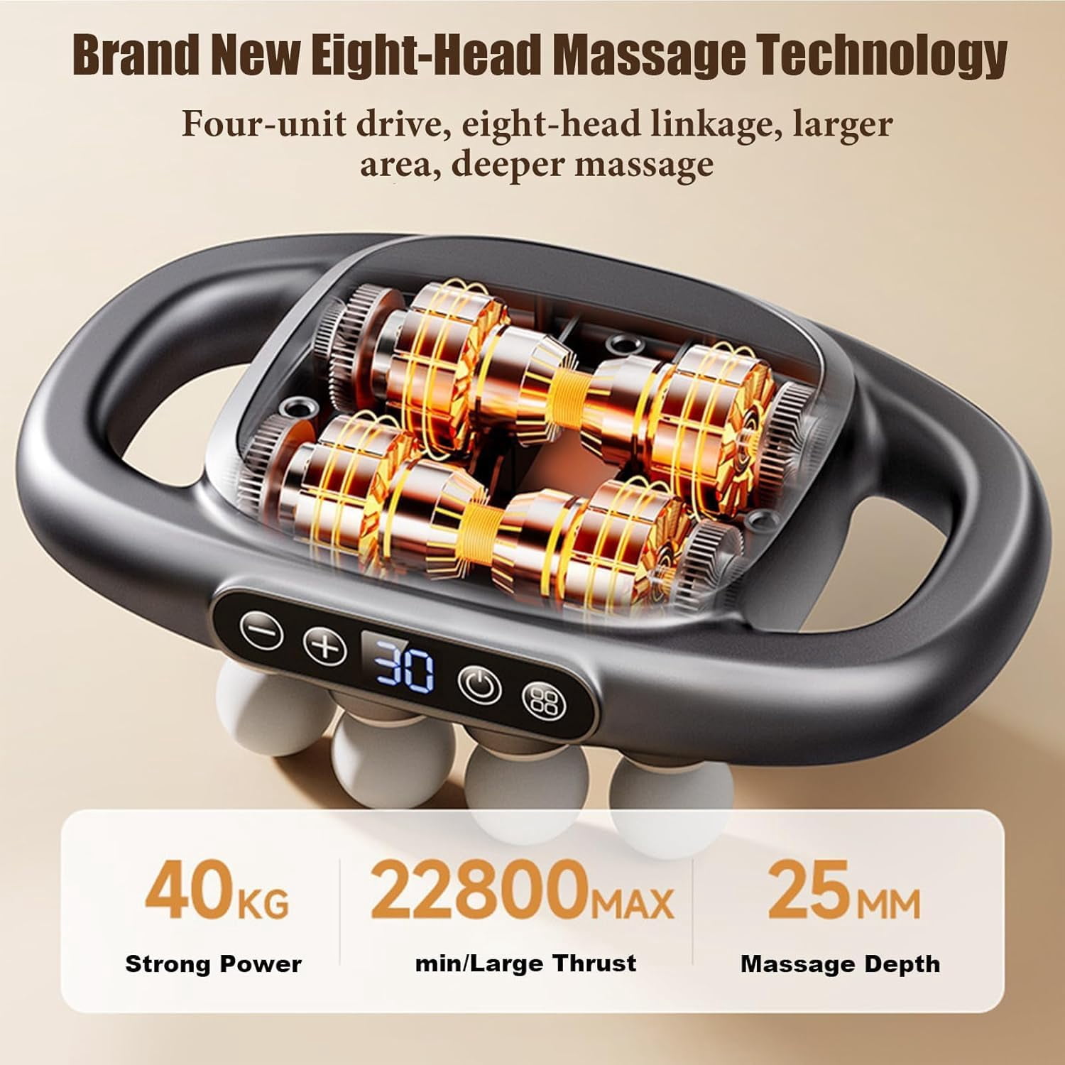 16 Head Massage Gun Deep Tissue, 3 Modes & 30 Intensities Percussion Massager for Full Body, Silent Multihead Massager with Type-C Charge, Portable Muscle Relief for Shoulders Back Legs