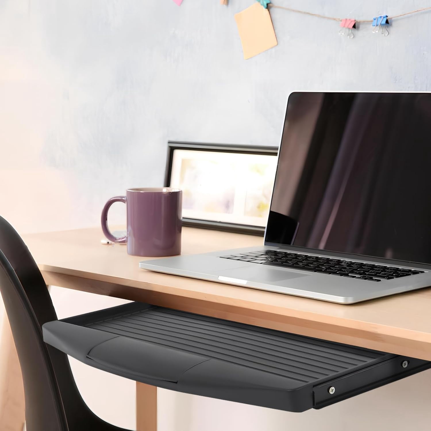 Adjustable Under Desk Keyboard Tray with Slide-Out Drawer, 20.67x9.06 Inches, Saves Space & Reduces Wrist Pain for Home Office and Gaming