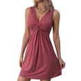 thumbnail image 2 of Women'S Twist Front V Neck Tank A Line Dress Ruffle Summer Elegant Sleeveless Club Party Tunic Bodycon Mini Sundress Red M, 2 of 9