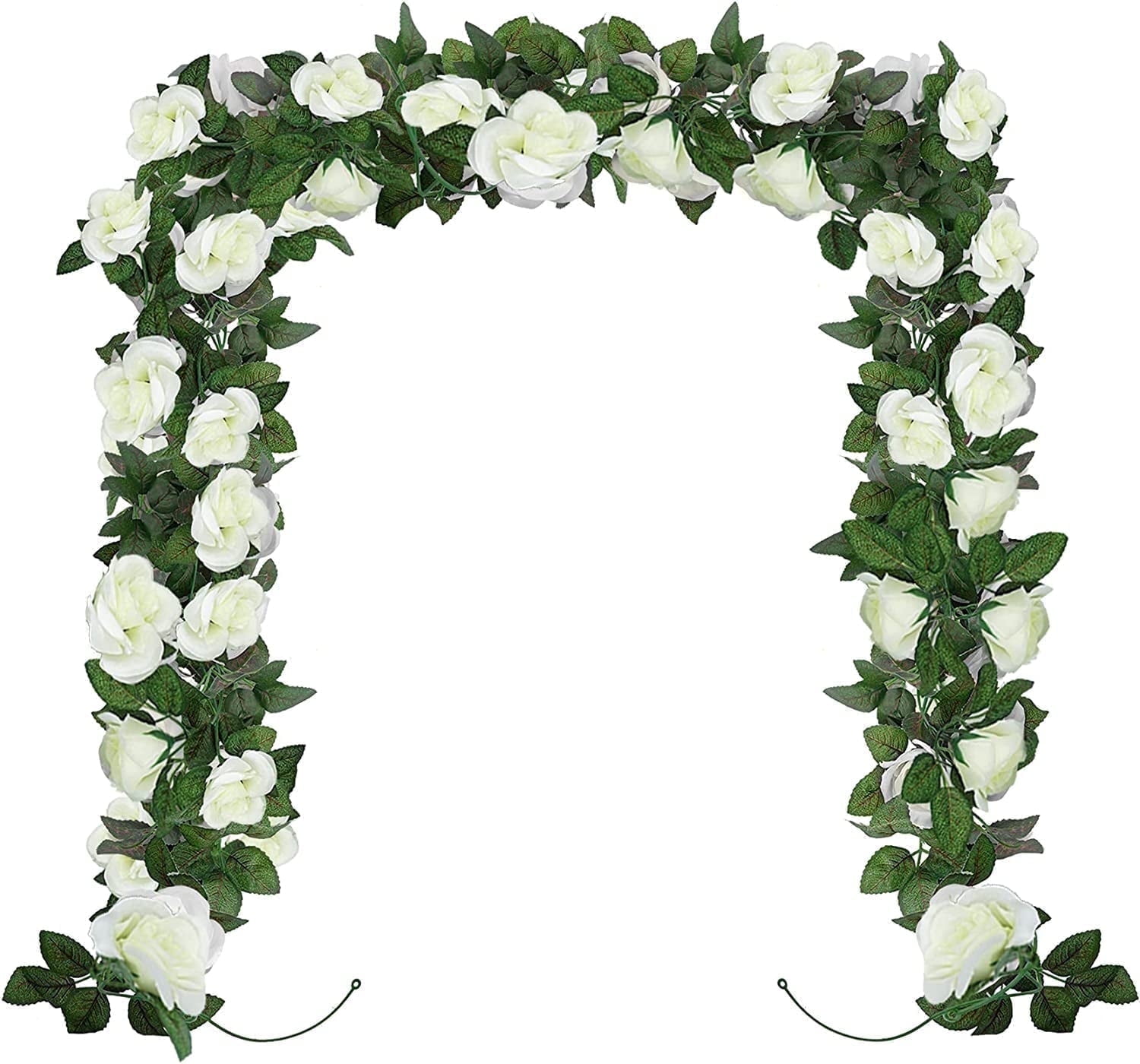 YOLETO 2 Pack Artificial Rose Vine Flowers, Fake Floral White Rose Vines