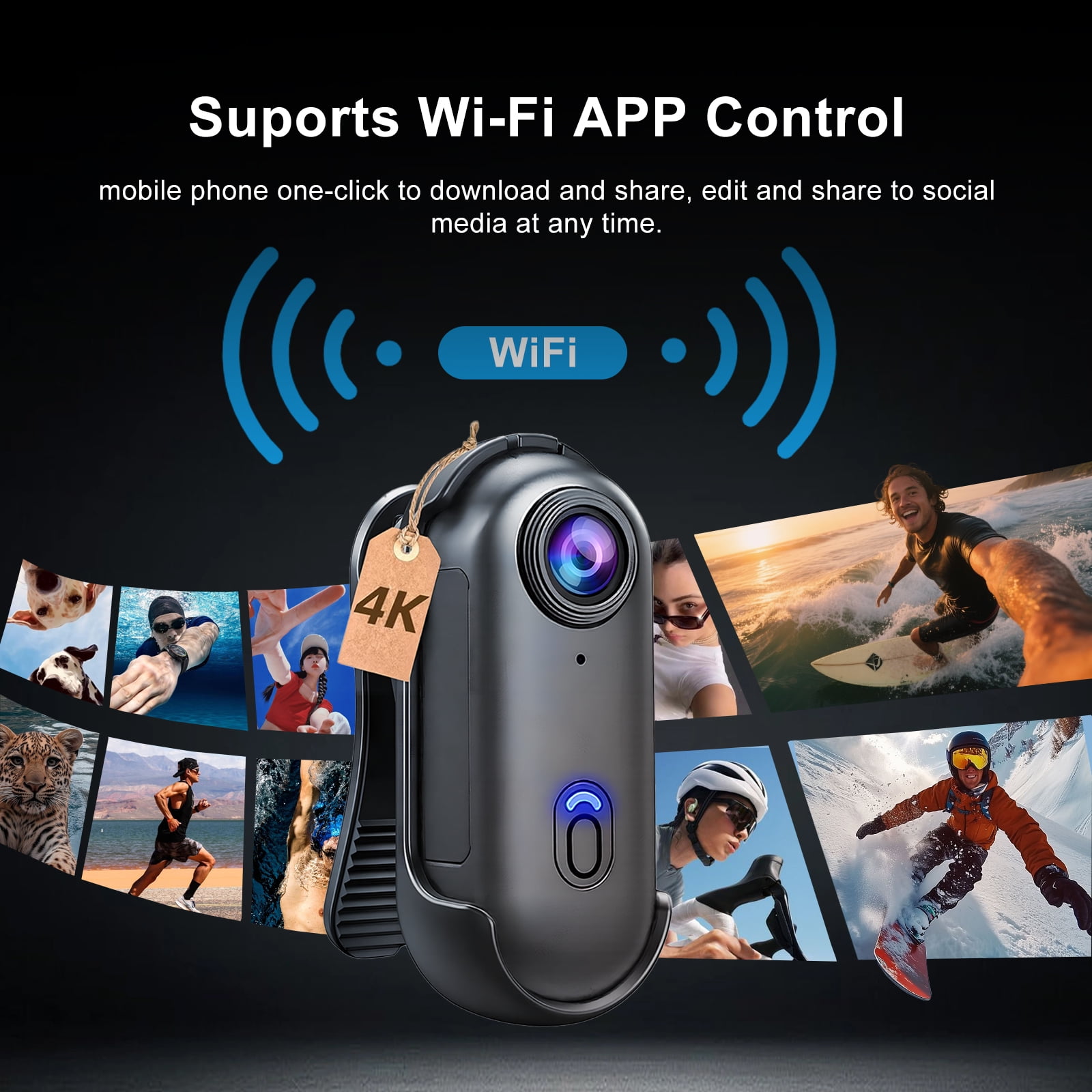 NUISK Mini Action Camera 4K, Wearable Magnetic Body Cam with 128GB SD Card, Hands-Free WiFi Camcorder for Vlogs and Sports (White)