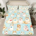 thumbnail image 2 of jejeloiu Cartoon Cute Kitten Queen Sheet Sets,Kawaii Pet Cat Flat Sheet,Blue Brown Queen Fitted Sheet For Girls Kids,Super Cozy Room Decor,4pcs, 2 of 7