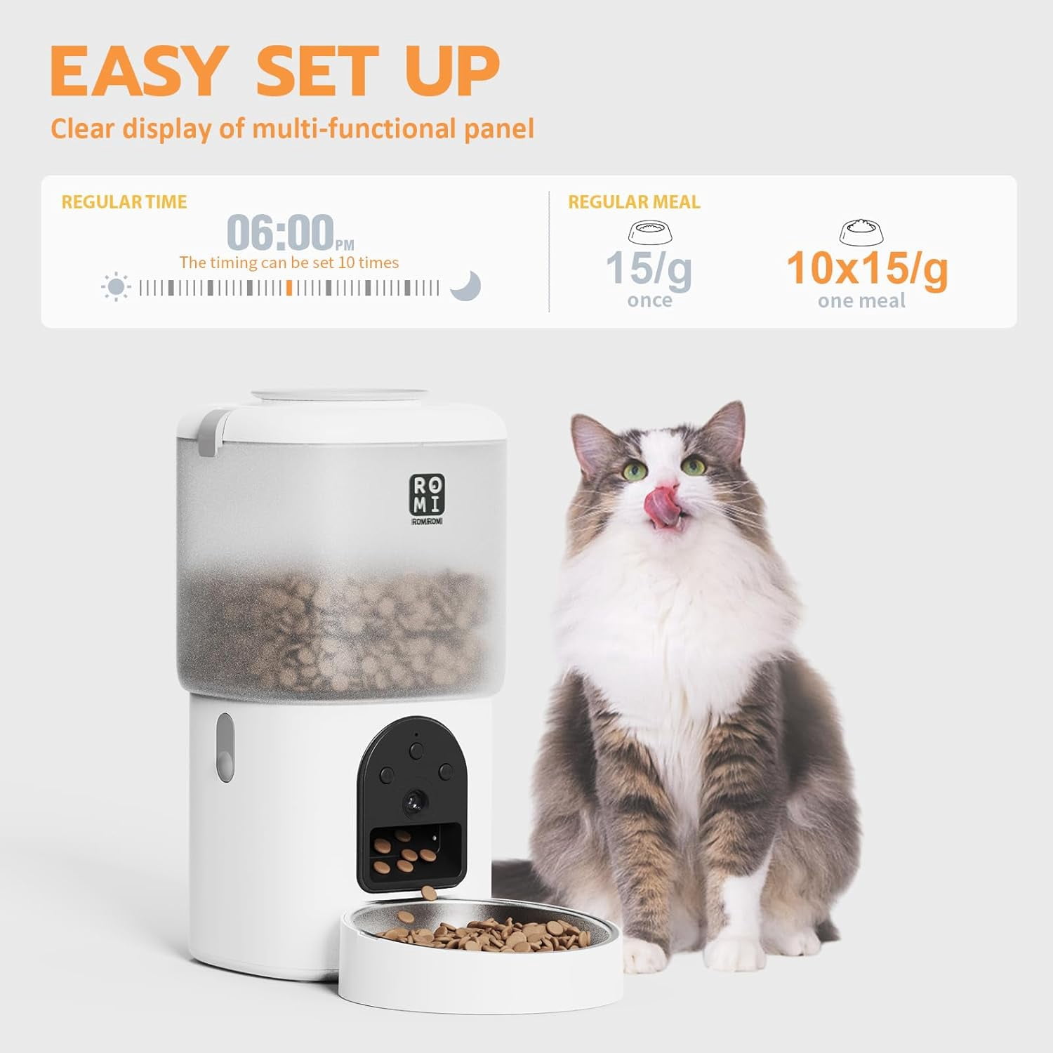 7L Automatic Cat Feeder with Camera and Water Fountain Dispenser 1080P HD Video WiFi Timed Auto Feeder for Multiple Cats Detachable Easy Clean White