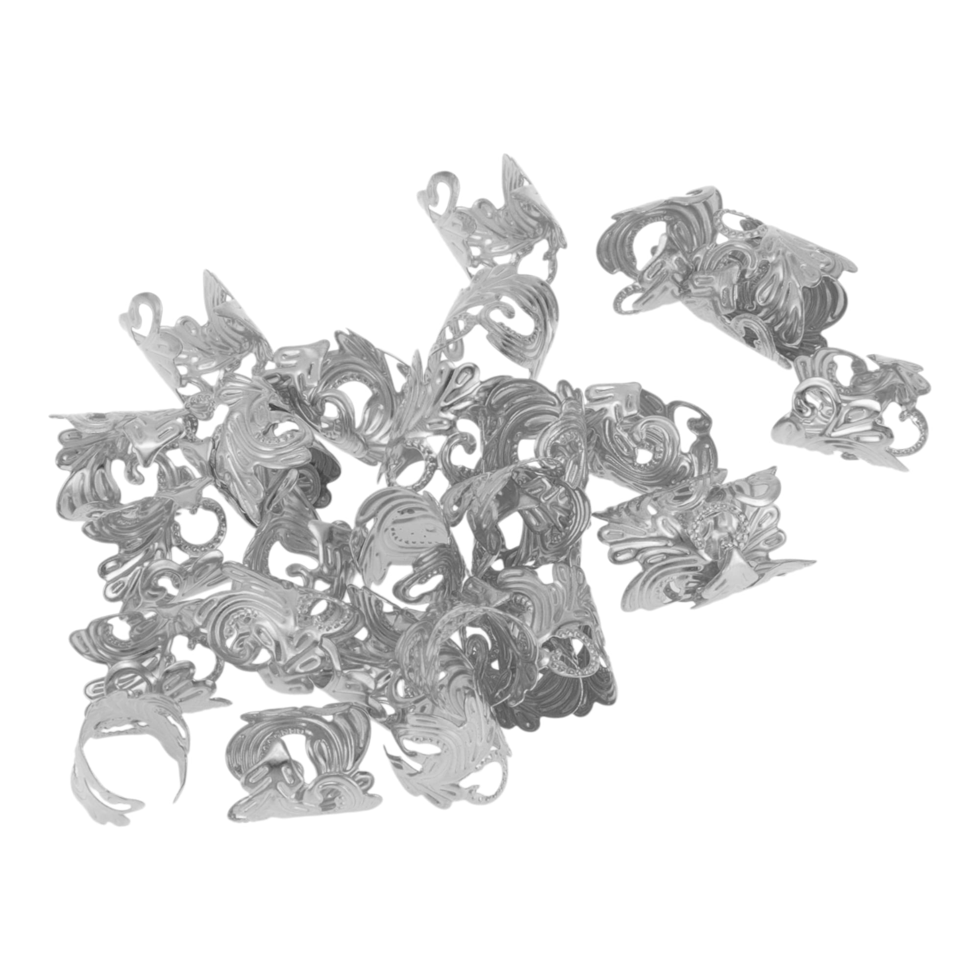 Unique Bargains Hollow Flower Hair Cuffs Dreadlock 30 Pcs Silver Tone
