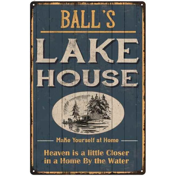 BALL'S Lake House Blue Cabin Home Decor 8 x 12 High Gloss Metal 208120038366
