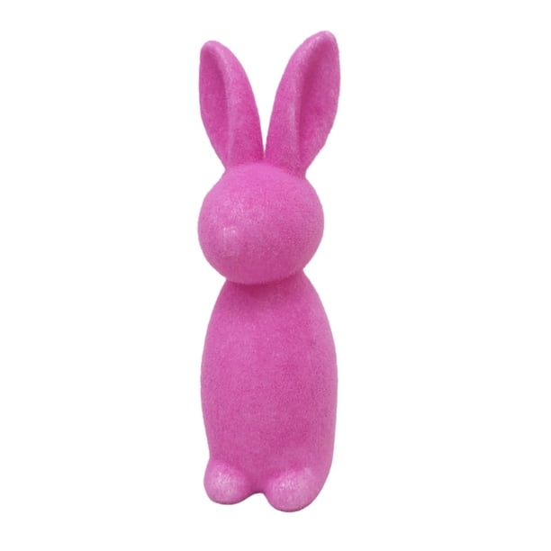 Conejito de Pascua flocado, decoración de Pascua, figura de conejo flocado para balcón Rosa roja