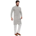thumbnail image 5 of SKAVIJ Men's Handmade Cotton Henley Shirts with Trouser Long Sleeve Longline Summer Yoga T Shirts with Pocket (Medium,Grey), 5 of 6