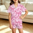 thumbnail image 2 of RUTAYY Girls Pajama Set Watercolor Bow Graphic Button Down Lapel Collar 2 Piece Sleepwear Home Sleep Outfit Pink, 2 of 4