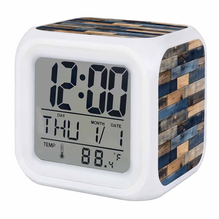 Navy Blue Brown Wood Digital Alarm Clock for Bedrooms, Smart LED Alarm Clock with 7 Color Changing photo Navy Blue Brown Wood Digital Alarm Clock for Bedrooms, Smart LED Alarm Clock with 7 Color Changing